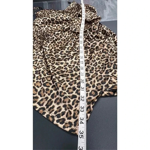 Iris Womens Brown Black Leopard Print Asymmetrical Hem Ruched Mini Dress Medium - Picture 8 of 12
